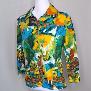 Vintage Women’s Kaktus Art To Wear Cotton Soft Denim Multicolored Jacket Size M